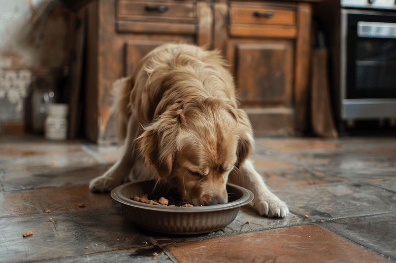 Dog eating from a bowl